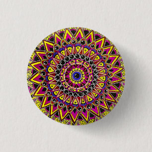 Bóton Redondo 2.54cm Lápis de Cor Roxo Amarelo Mandala