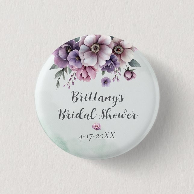 Bóton Redondo 2.54cm Lavanda do chá de panela e Floral Verde (Frente)