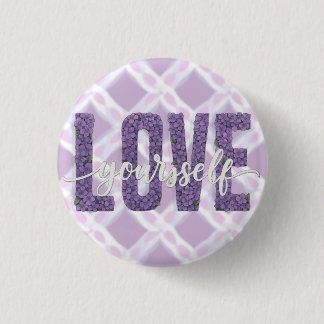 Bóton Redondo 2.54cm Lavender “Love Yourself” Floral Text Design