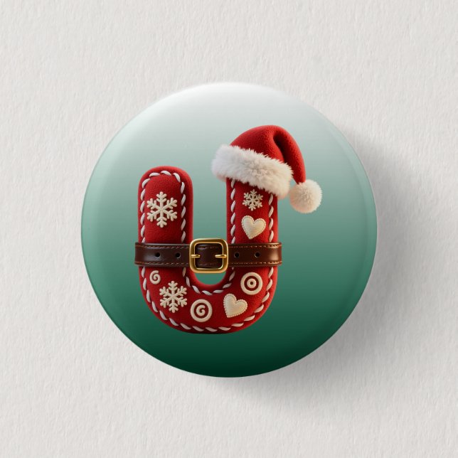 Bóton Redondo 2.54cm Layered Pastel Gold Trim Letter U (Frente)