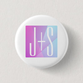 Bóton Redondo 2.54cm Legal Rosa Geométrico e Roxo | Iniciais de Casais