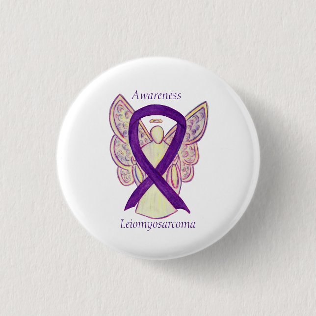 Bóton Redondo 2.54cm Leiomiosarcoma Roxo Awarness Ribbon Angel Pin (Frente)
