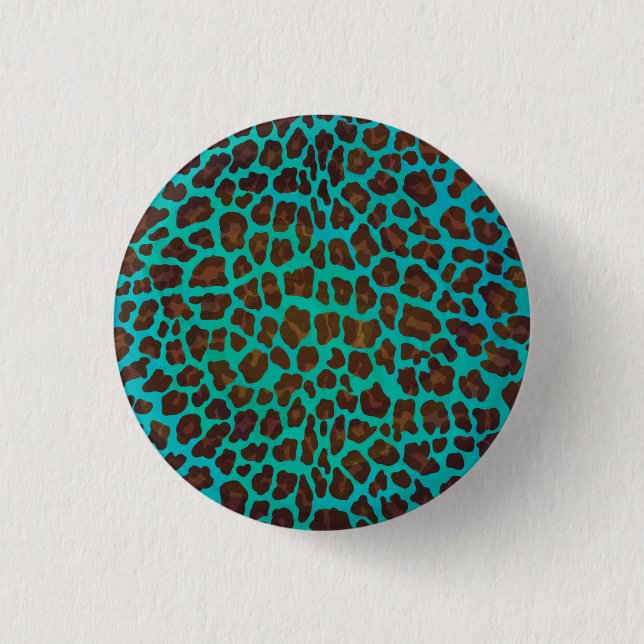 Bóton Redondo 2.54cm Leopard Brown e Teal Impressão (Frente)