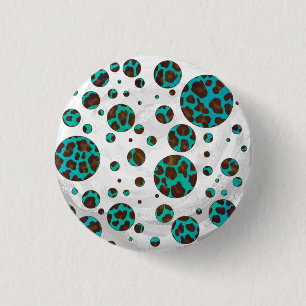 Bóton Redondo 2.54cm Leopard Brown e Teal PrintPolka Dots