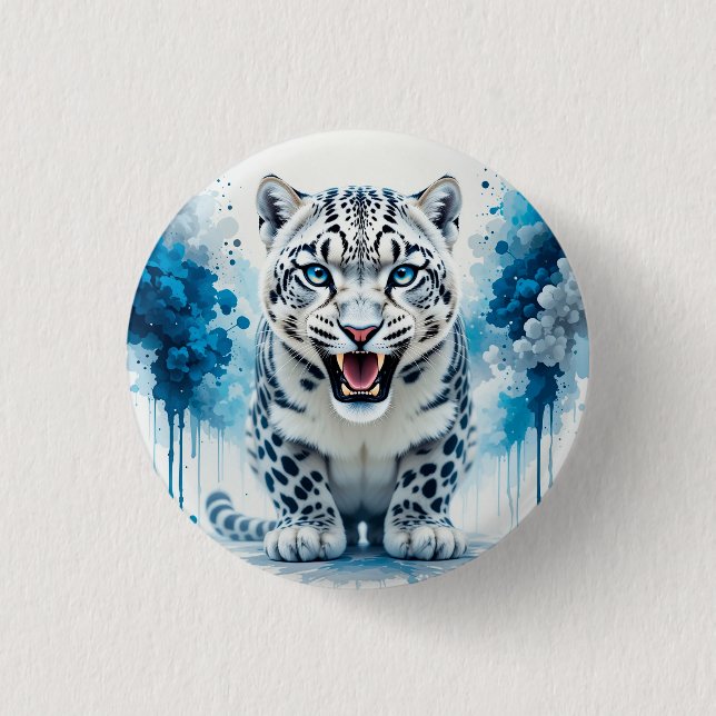 Bóton Redondo 2.54cm Leopardo Branco Feroz (Frente)