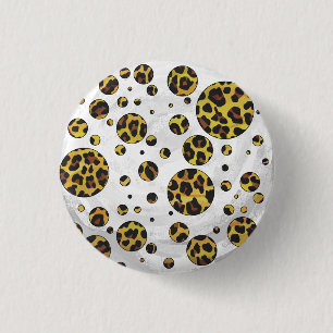 Bóton Redondo 2.54cm Leopardo Brown e Bolinhas Amarela