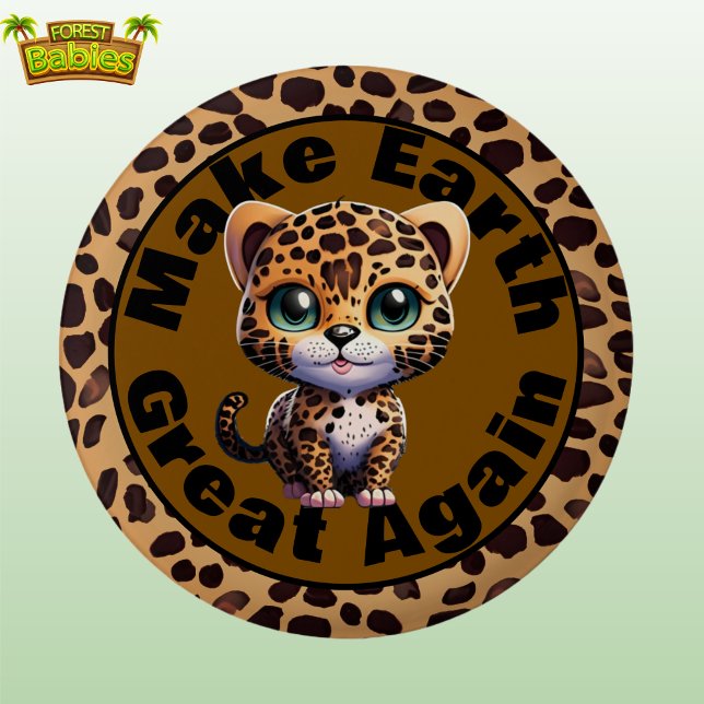 Bóton Redondo 2.54cm Leopardo, Faça o Excelente da Terra novamente um a (Cute Leopard print kitty, Make Earth Great Again, Spotted Cat Cartoon Graphic Environmental Button)