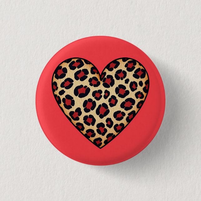 Bóton Redondo 2.54cm Lepard Print Love (Frente)