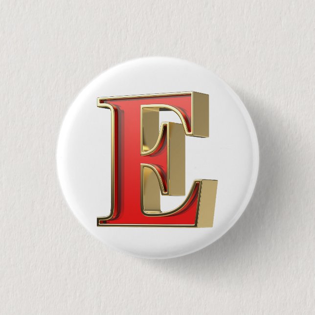 Bóton Redondo 2.54cm Letra E de vidro vermelho (Frente)