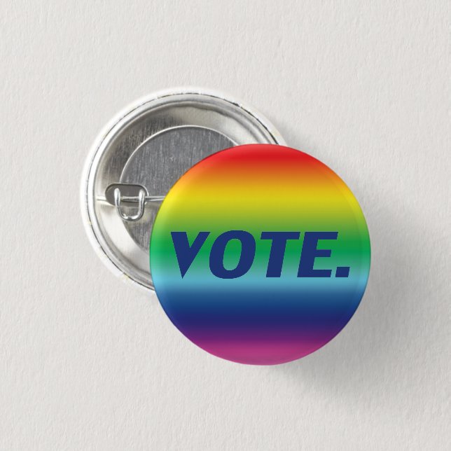 Bóton Redondo 2.54cm Letras azuis "Vote", orgulho lgbtq lgbt arco-íris (Frente & Verso)