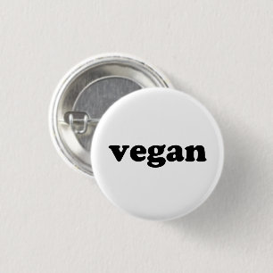 Bóton Redondo 2.54cm Letras pretas "Vegan", fundo branco