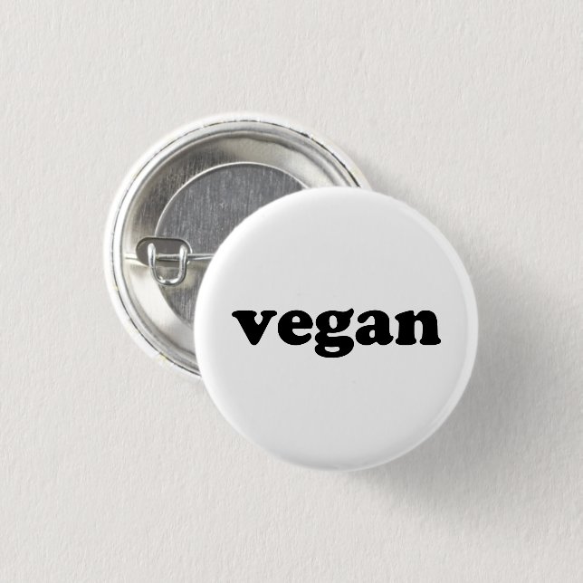 Bóton Redondo 2.54cm Letras pretas "Vegan", fundo branco (Frente & Verso)