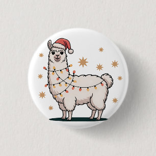 Bóton Redondo 2.54cm Lhama Alpaca Com Chapéu de Papai Noel e Luz de Nat