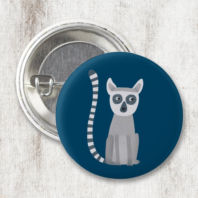 Bóton Redondo 2.54cm Limão-Alvo (Fun ring tailed lemur button for wildlife and animal lovers)
