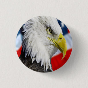 Bóton Redondo 2.54cm Linda cabeça de águia careca e uma bandeira amer