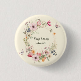 Bóton Redondo 2.54cm Linda terra e borboletas Aniversário