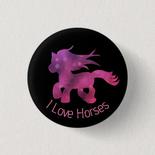 Bóton Redondo 2.54cm Lindo Eu Amo Cavalos Rosa Glamour Cavalo