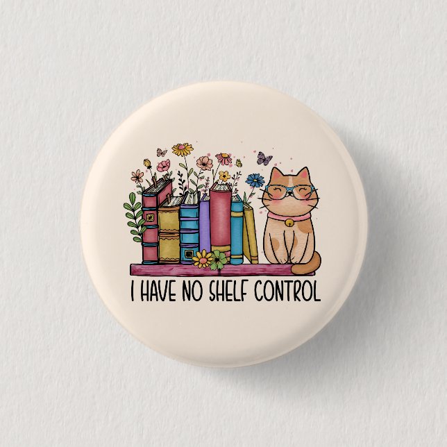 Bóton Redondo 2.54cm Livros Florais e Gatos (Frente)