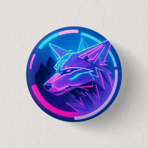 Bóton Redondo 2.54cm Lobo Neon Futurista em Arte Geométrica