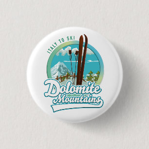 Bóton Redondo 2.54cm logotipo de esqui montanhas dolomitas Itália