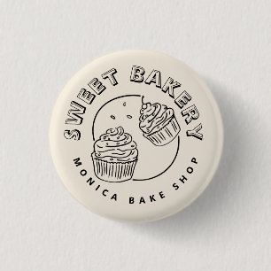 Bóton Redondo 2.54cm Logotipo de Padaria Doce Vintage