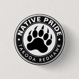 Bóton Redondo 2.54cm Logotipo de Pata de Urso Americano Nativo Nome Per
