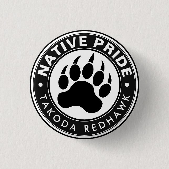 Bóton Redondo 2.54cm Logotipo de Pata de Urso Americano Nativo Nome Per (Frente)