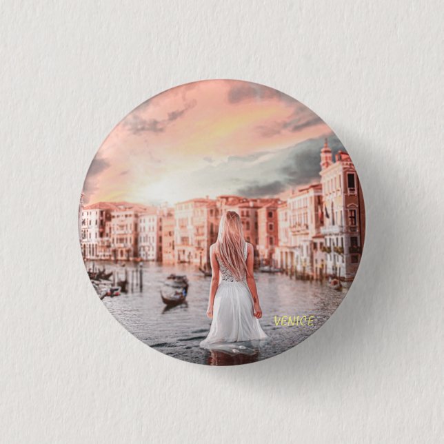 Bóton Redondo 2.54cm Loira Em Veneza Romântica (Frente)