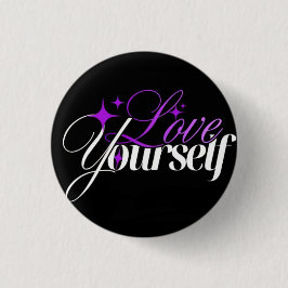 Bóton Redondo 2.54cm Love Yourself Purple & White Script Button
