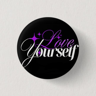 Bóton Redondo 2.54cm Love Yourself Purple & White Script Button