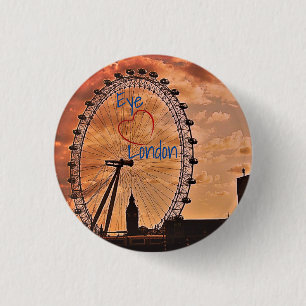 Bóton Redondo 2.54cm Loving London Elizabeth Tower /London Eye Button