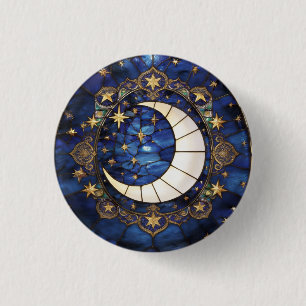 Bóton Redondo 2.54cm Lua de Vidro Colorido Ornamentado Crescente Celest