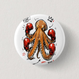 Bóton Redondo 2.54cm Luta Round 1 Boxe Polvo – Desenho à Mão Ousado