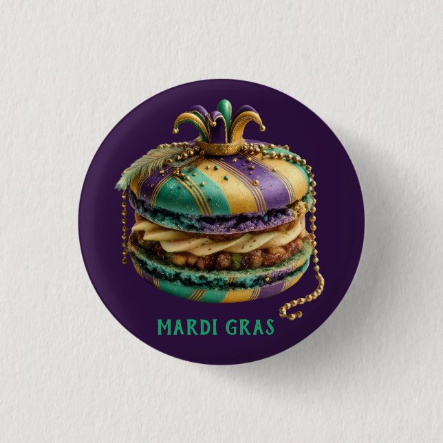 Bóton Redondo 2.54cm Macaron Real Mardi Gras (Frente)