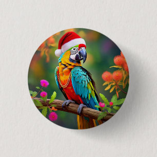Bóton Redondo 2.54cm Macaw de Natal Vestindo um Chapéu Santa- 56485