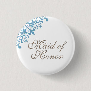 Bóton Redondo 2.54cm Madrinha de casamento de Script do Flor de Lis, Az