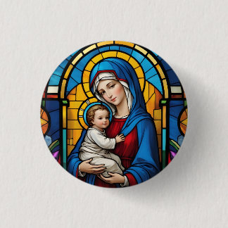 Bóton Redondo 2.54cm Mãe Abençoada Mary e Jesus Bebê - Virgem Maria