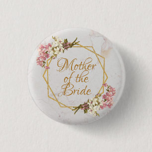 Bóton Redondo 2.54cm Mãe da Noiva Casamento Mármore Dourado Orquídeas