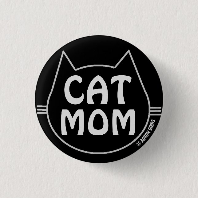 Bóton Redondo 2.54cm MÃE DE GATO Preto e Branco (Frente)