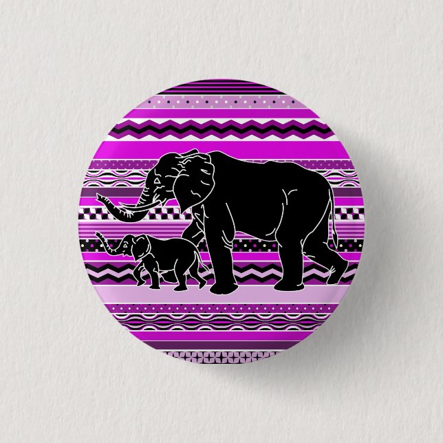 Bóton Redondo 2.54cm Mãe e Elefante Bebê Silhueta Roxo (Frente)