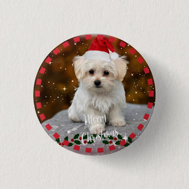 Bóton Redondo 2.54cm Maltese Christmas Puppy (Frente)