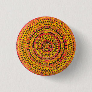 Bóton Redondo 2.54cm Mandala Laranja Colorida Arte Original