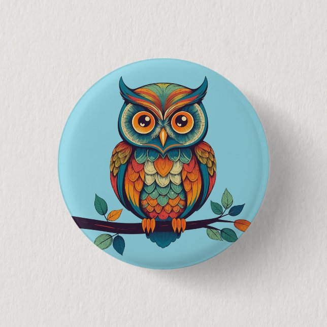 Bóton Redondo 2.54cm Mandala Owl (Frente)