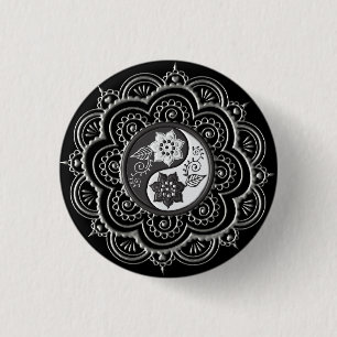 Bóton Redondo 2.54cm Mandala Prata e Preto