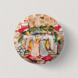 Bóton Redondo 2.54cm Manta de Natal com cão e gato