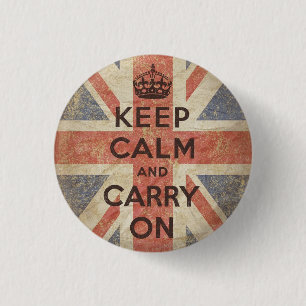 Bóton Redondo 2.54cm Mantenha a calma e continue com bandeira BRITÂNIC