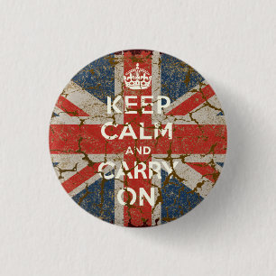 Bóton Redondo 2.54cm Mantenha a calma e continue com bandeira BRITÂNIC