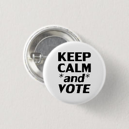Bóton Redondo 2.54cm "manter a calma e votar" preto, branco -