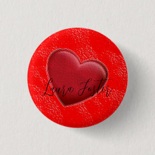 Bóton Redondo 2.54cm Manuscrito Nome Elegante Red Heart Love Romance