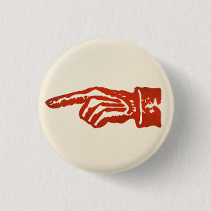 Bóton Redondo 2.54cm Mão apontando vermelha do vintage - luz